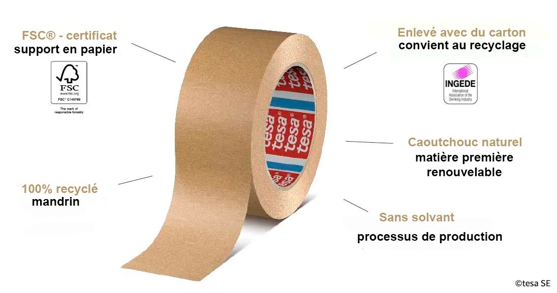 tesa 4713 Ruban adhésif écologique en papier Kraft certifie