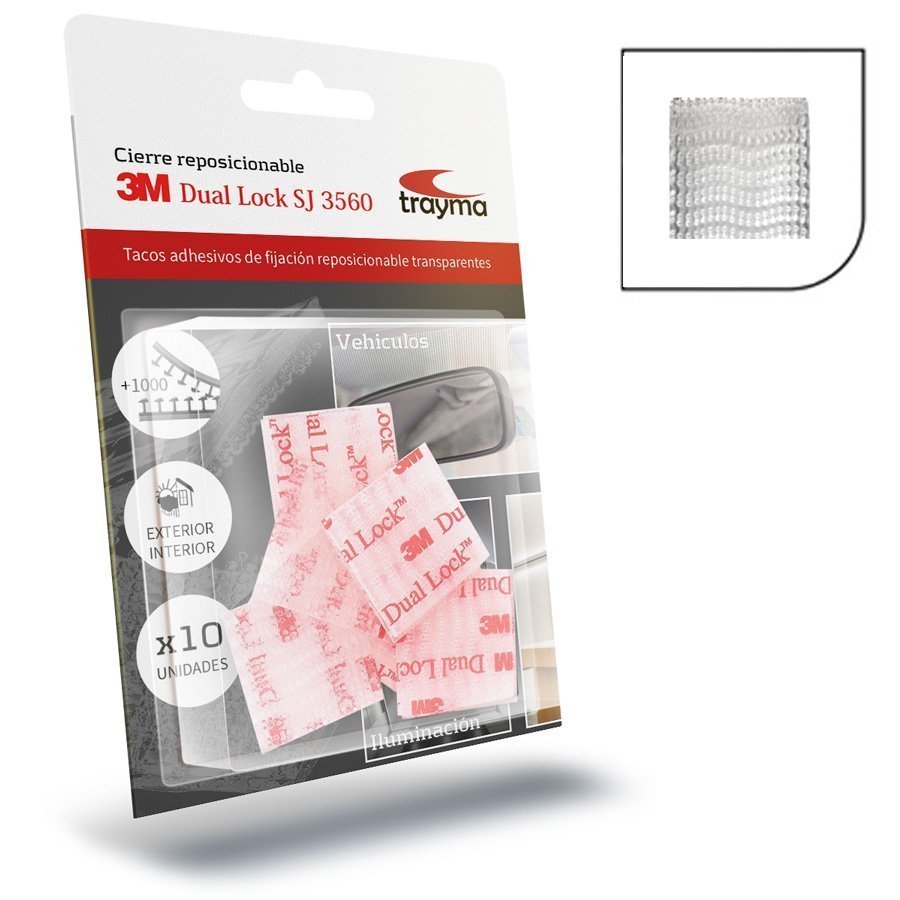 3M Dual Lock SJ356D extrafuerte transparente - cuadrados 25 x 25 mm