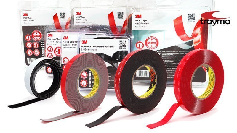3M 5952F Cinta adhesiva doble cara espuma acrílica VHB 1,1 mm negro especial pintura en polvo y superficies pintadas - Blister Short Roll 19 mm x 11 m