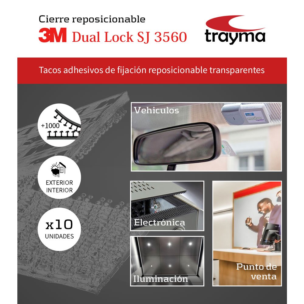 3M Dual Lock SJ356D extrafuerte transparente - cuadrados 25 x 25 mm