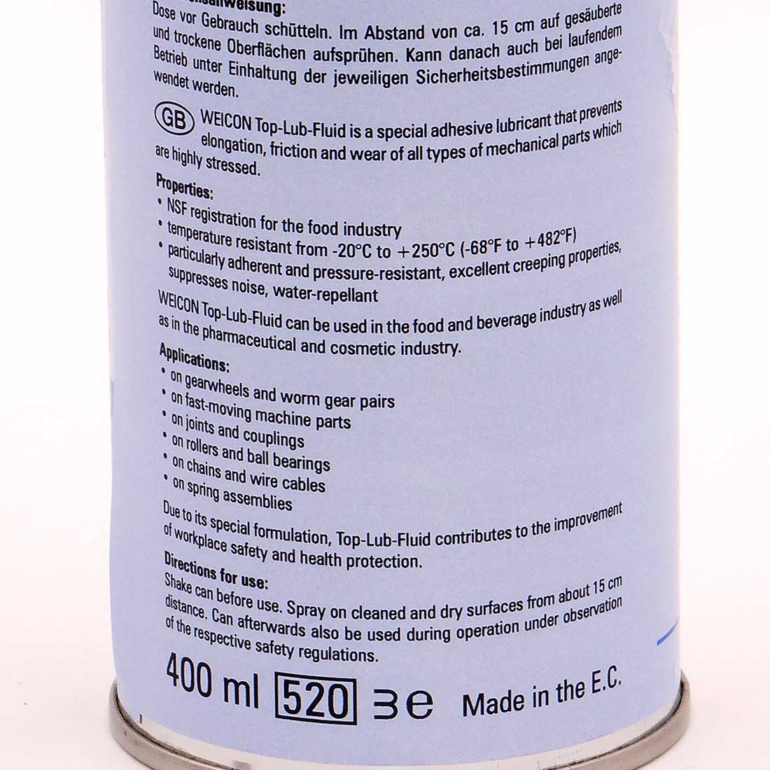 SPRAY TOP-LUB FLUID Spray lubricante de alta calidad Weicon con certificación NSF