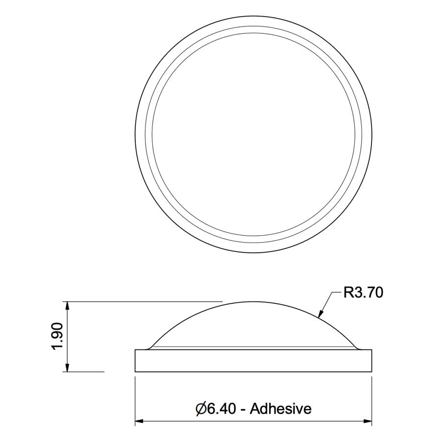 TYM TF21 TOP FIX – Tope Adhesivo de Protección Hemiesférico Transparente 6,4 mm de diámetro x 1,9 mm de altura