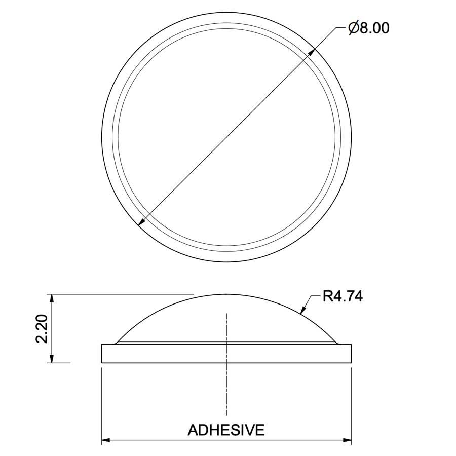 TYM TF23 TOP FIX – Tope Adhesivo de Protección Hemiesférico Transparente 8,5 mm de diámetro x 2,2 mm de altura