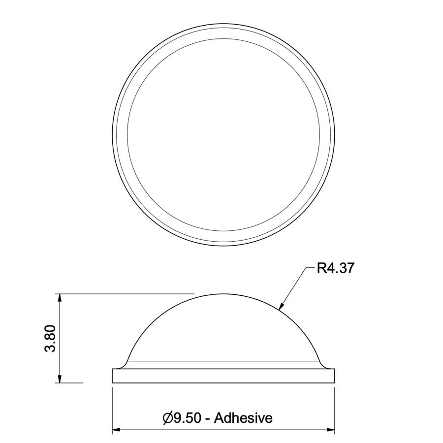 TYM TF24 TOP FIX - Tope Adhesivo de Protección Hemiesférico Transparente 9,5 mm de diámetro x 3,8 mm de altura